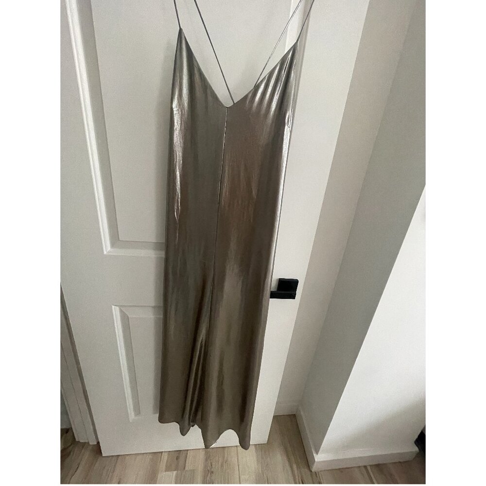 Silver Metallic Mango Open Back Slip Dress